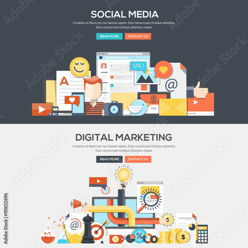 Flat design concept banner - Social Media and Digital Marketing