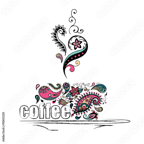 Patterned cap of coffee. Batik African   indian   totem   tattoo design. It may be used for design of a t-shirt  bag  postcard and poster. 