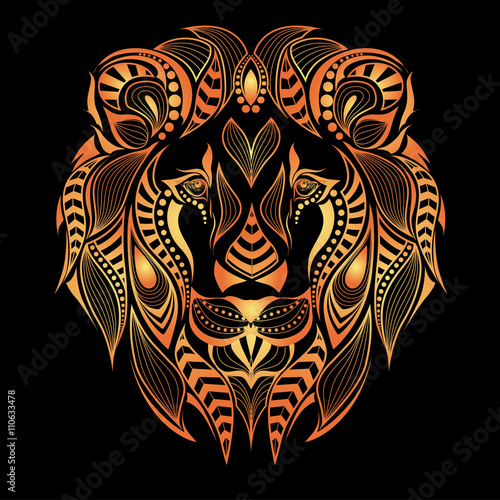 Fototapeta Naklejka Na Ścianę i Meble -  Patterned colored head of the lion. African / indian / totem / tattoo design. It may be used for design of a t-shirt, bag, postcard and poster.