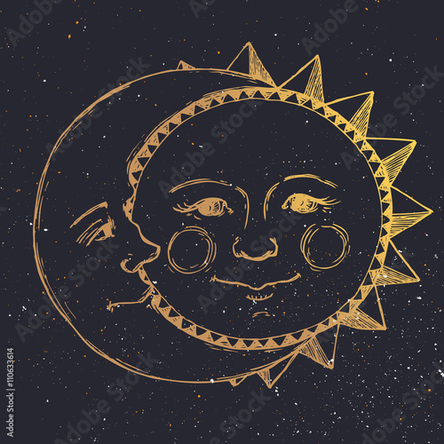 Plakat księżyc vintage twarz mandala joga