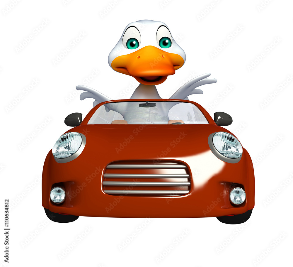 fun Duck cartoon character with car fun Duck cartoon character with car