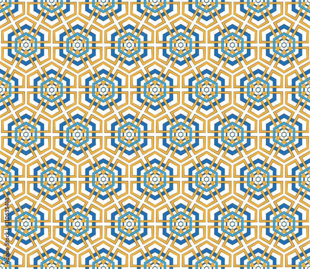 Blue and orange color hexagonal pattern