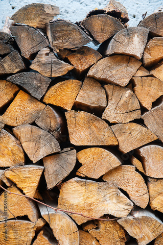 Background of dry chopped firewood logs in a pile