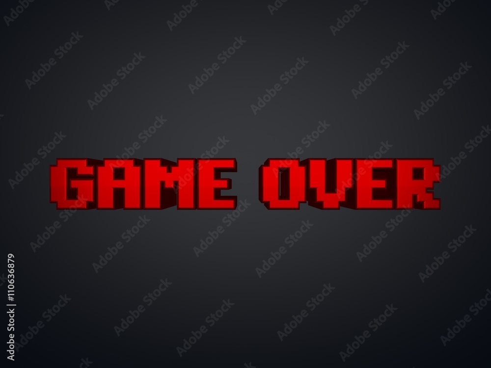 Red pixel text Game Over on screen - computer game symbol 3d render