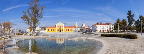 Nisa, Portugal. February 26, 2015: View of the Republica Square, also known as Rossio, in the town of Nisa with the Municipal Library. Nisa, Portugal photo