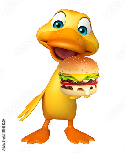 fun Duck cartoon character with burger
