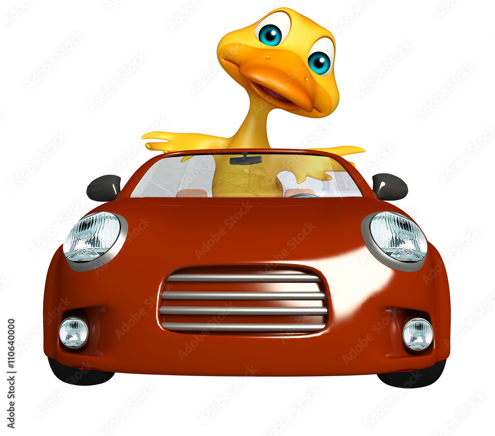 cute Duck cartoon character with car cute Duck cartoon character with car