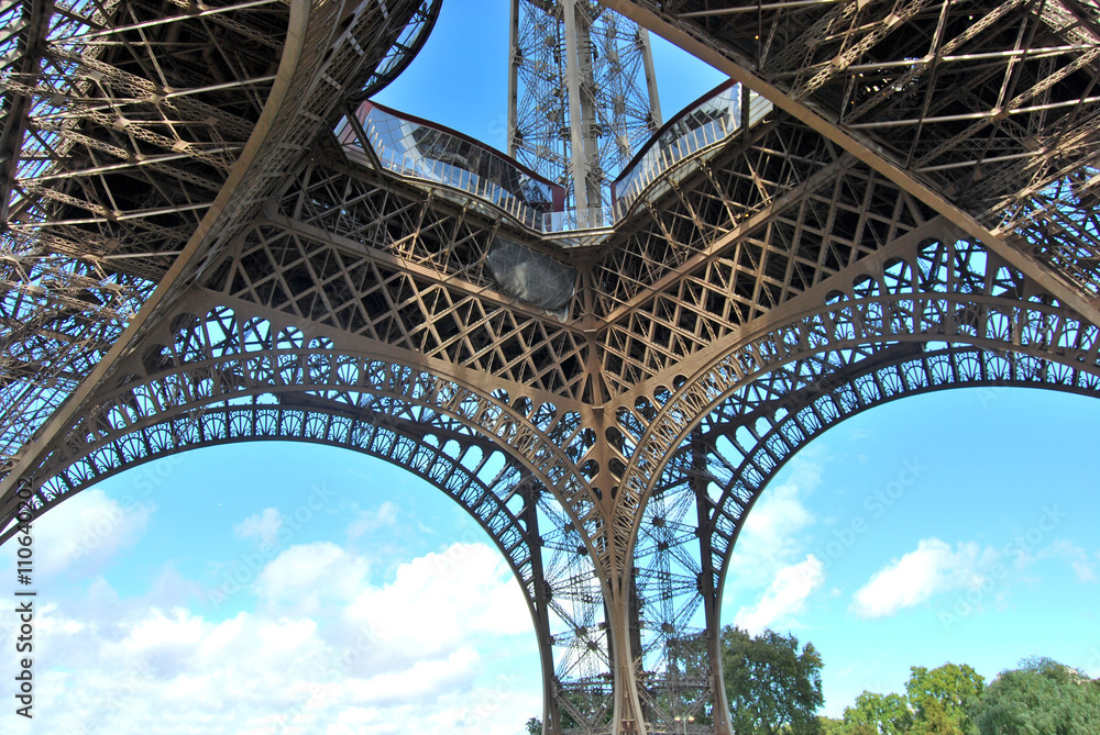 Detail of the incredible structure of the Eiffel Tower in Paris