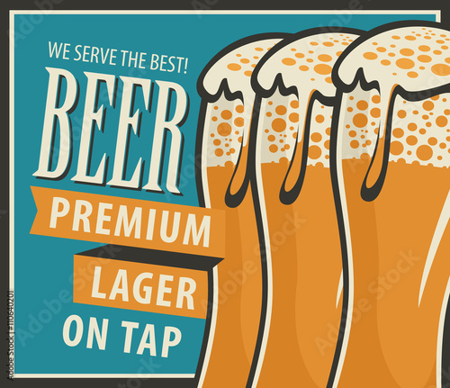 beer glasses with foam in retro style
