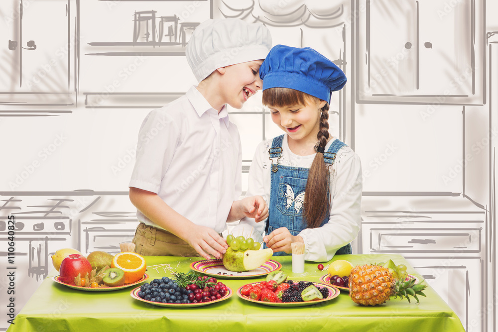 Children making fruit snacks Children making fruit snacks