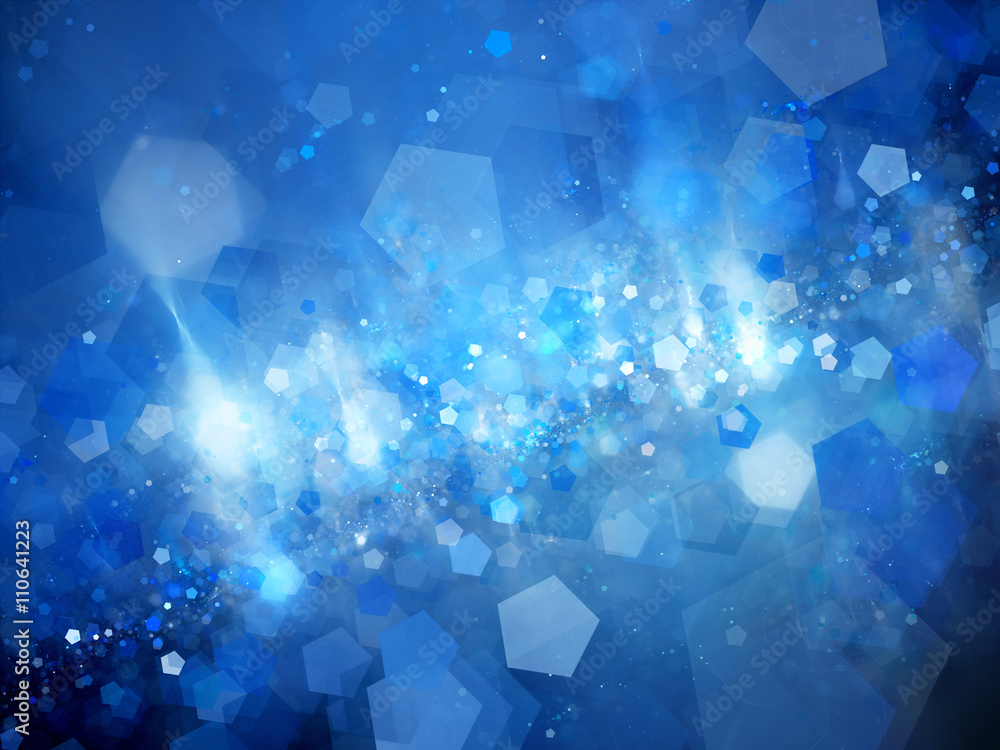 Fototapeta premium Blue glowing nebula with pentagon particles