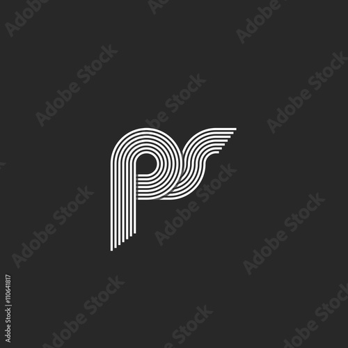 Monogram initials ps logo letters, overlapping conjunction couple p s letters, combination two intersection symbol for business card emblem