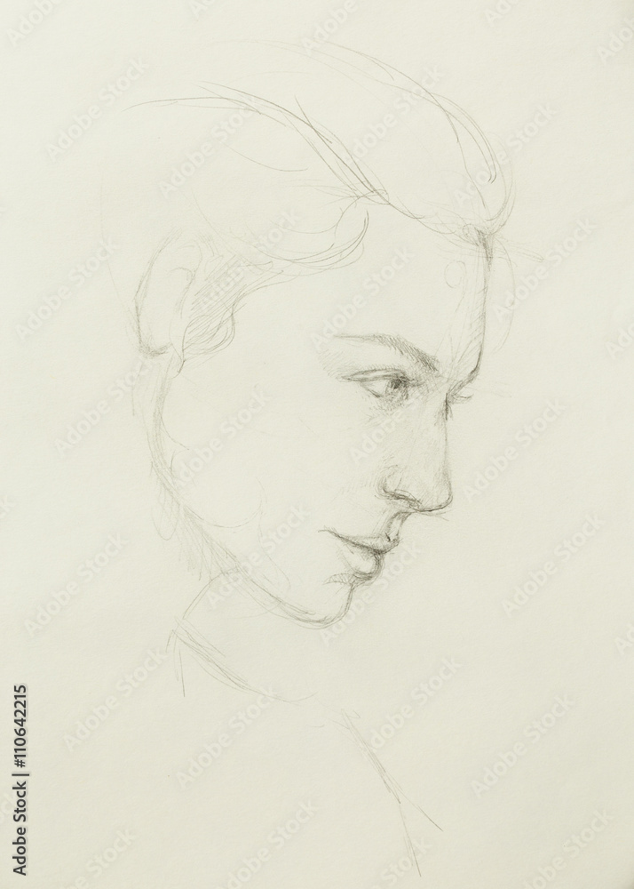 Fototapeta premium art drawing beautiful girl face on paper.