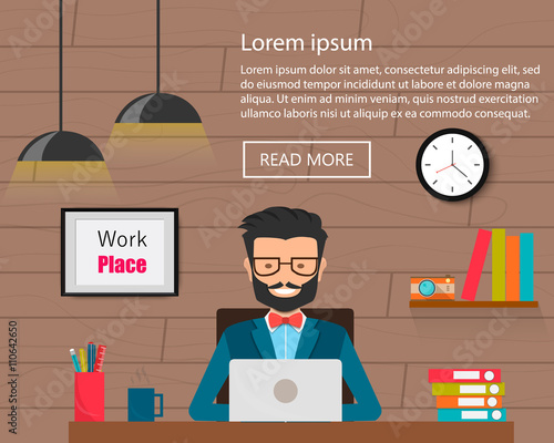 Freelancer at work flat web infographic concept vector. Build your own world creative people collection.