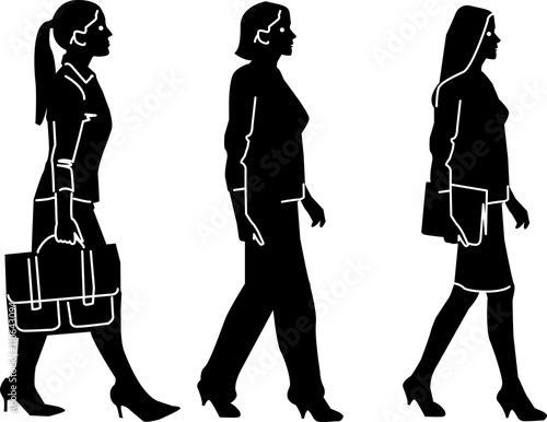 three businesswomen walking in a row