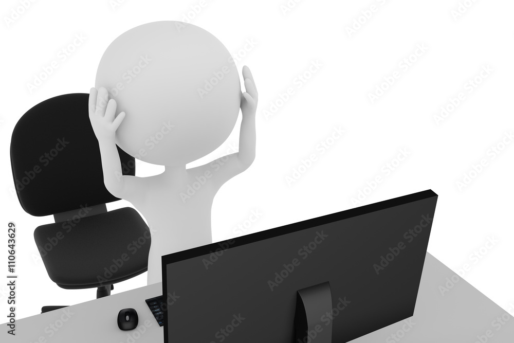 パソコンの前で頭を抱える人物のイラストcg Stock Illustration Adobe Stock