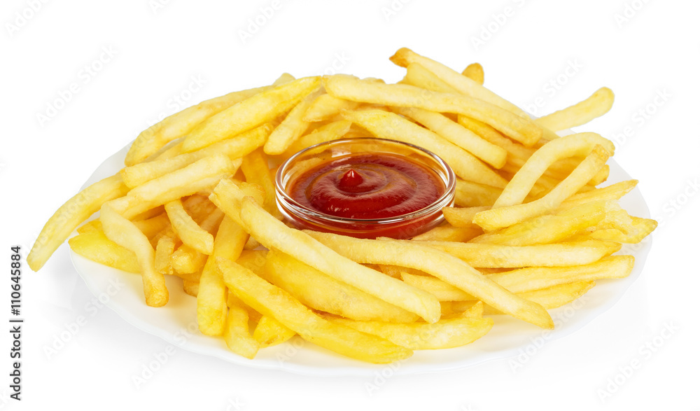 French fries with sauce isolated on white French fries with sauce isolated on white