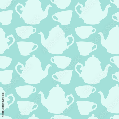Seamless pattern with decorative cups and teapots