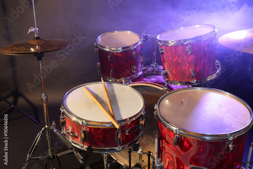 Drums set and sticks  close-up