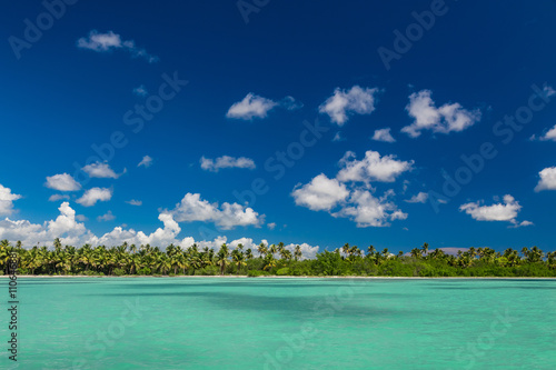 Fototapeta Naklejka Na Ścianę i Meble -  Panoramic view of Exotic Palm trees and lagoon on the tropical Island beach