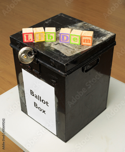 UK ballot box and childs' ABC blocks stating 