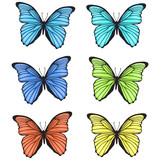 Decorative colorful hand drawn butterflies set