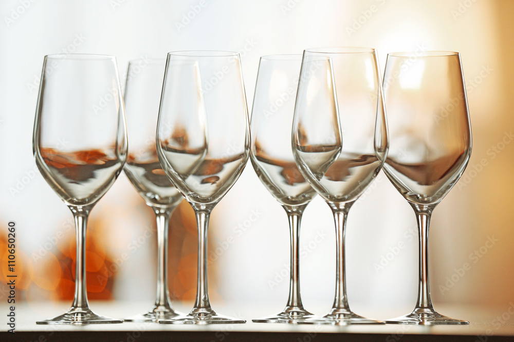 Empty wineglasses on a table, close up Empty wineglasses on a table, close up