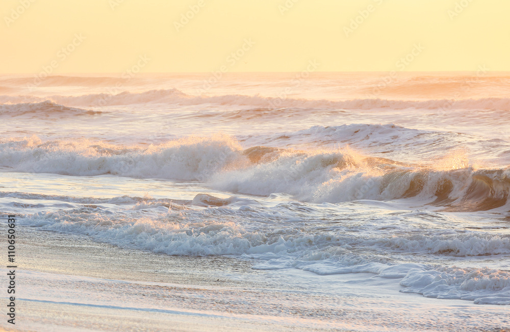 Ocean Wave at Sunrise at Chincoteague National Wildlife Refugee, Virginia, USA.