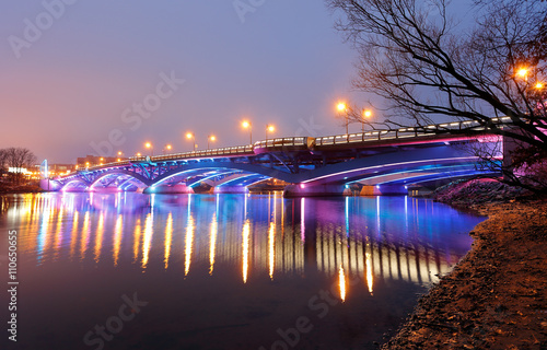 Kenneth F. Burns Memorial Bridge connecting Worcester and Shrewsbury at a Winter Dusk, MA.