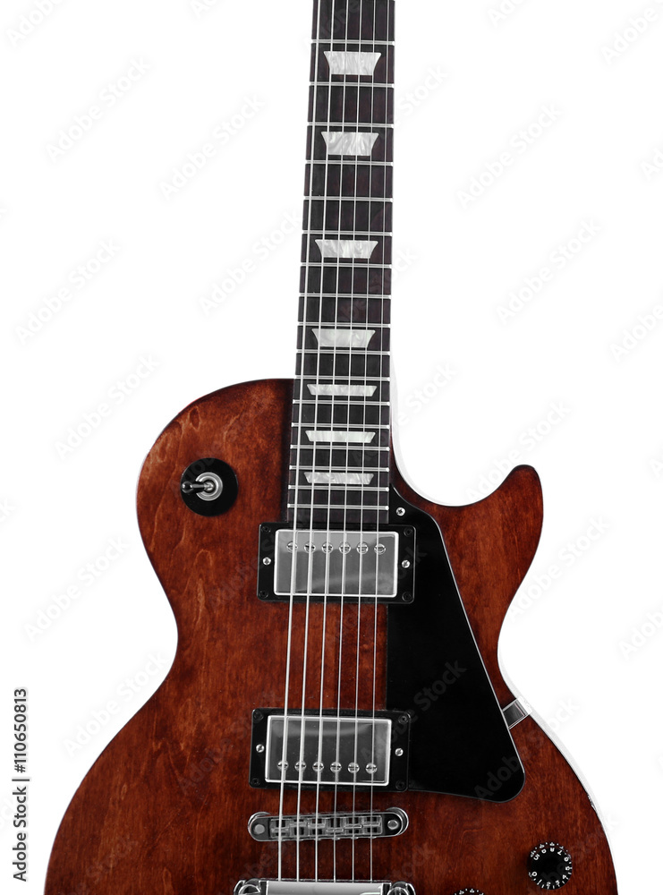 Brown electric guitar, isolated on white