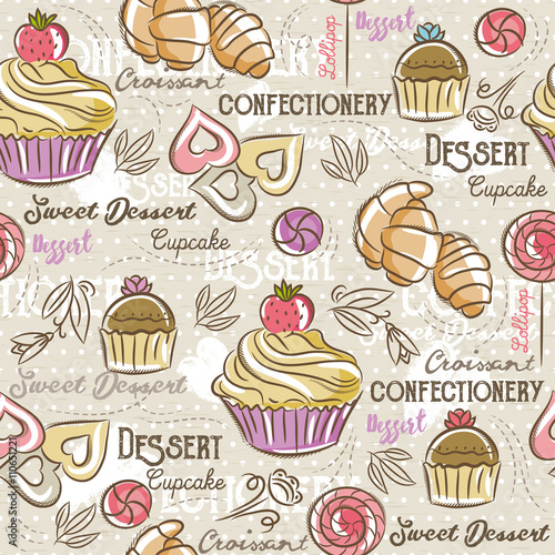 Seamless Patterns with different sweetmeats. 