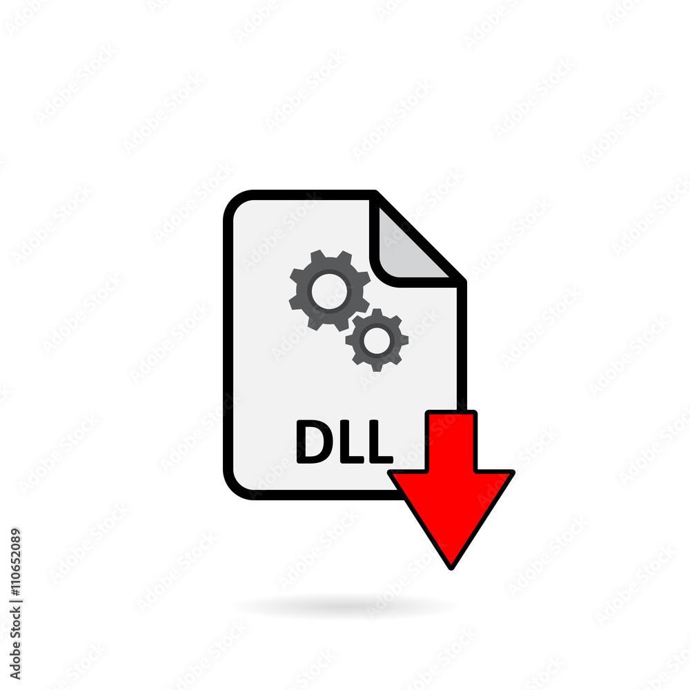 DLL file with red arrow download button on white background vector DLL file with red arrow download button on white background vector