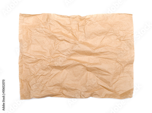 Recycled crumpled paper texture on white background