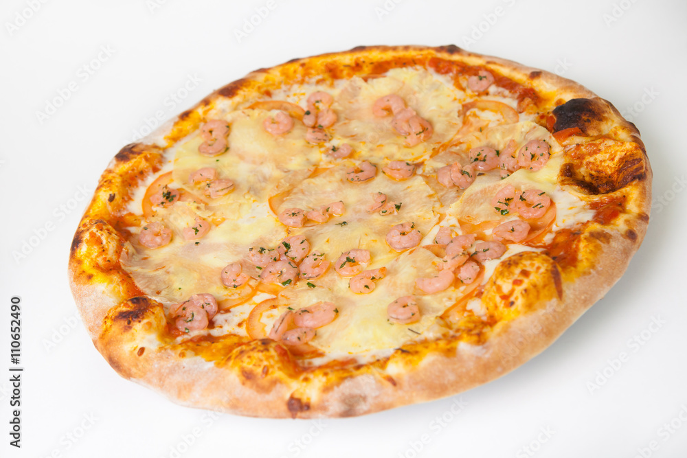 Pizza with pineapples and shrimps Pizza with pineapples and shrimps