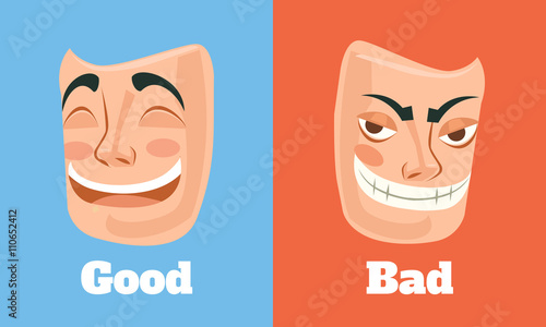 Good and bad mask. Vector flat cartoon illustration