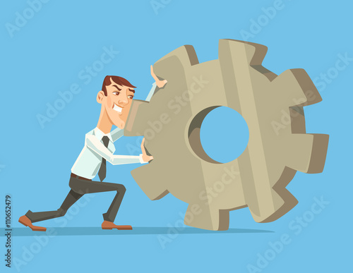 Man rolls gear. Vector flat cartoon illustration