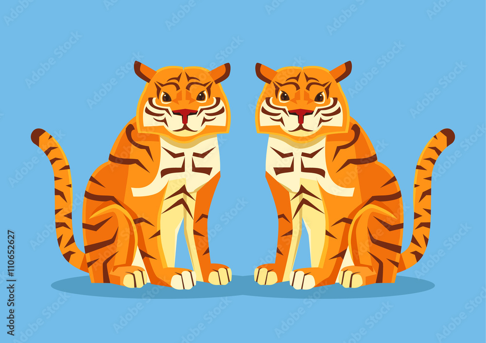 Two tigers. Vector flat cartoon illustration Two tigers. Vector flat cartoon illustration