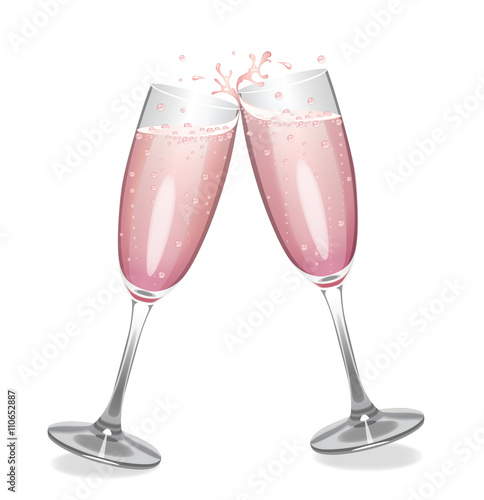 Pink champagne glasses clinking