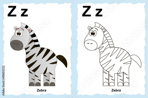 alphabet coloring book page with outline clip art to color. Letter Z