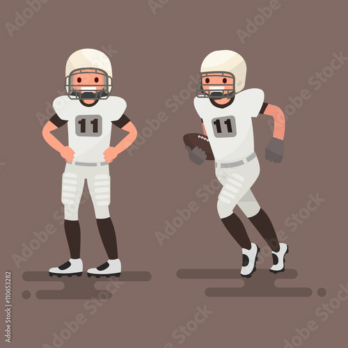 American football. Player posing, player is running. Vector illustration