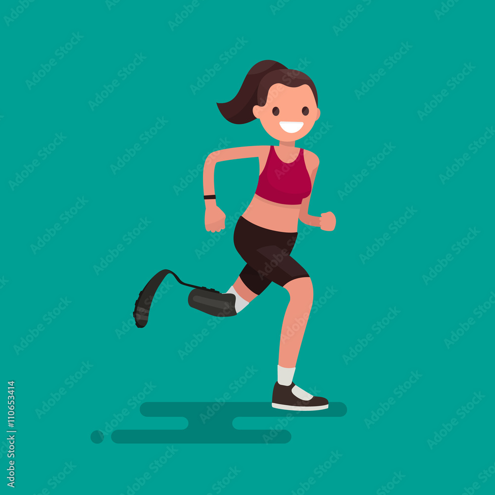 Paralympic Athlete woman running on the prosthesis. Vector illustration