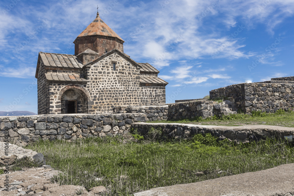 The 9th century Armenian monastery of Sevanavank at lake Sevan.