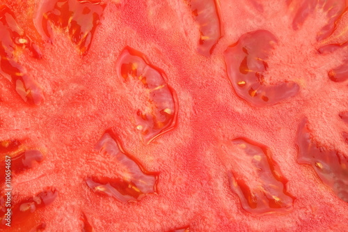 Red Tomato Background. Close Up Of Ripe Tomato Cross Section