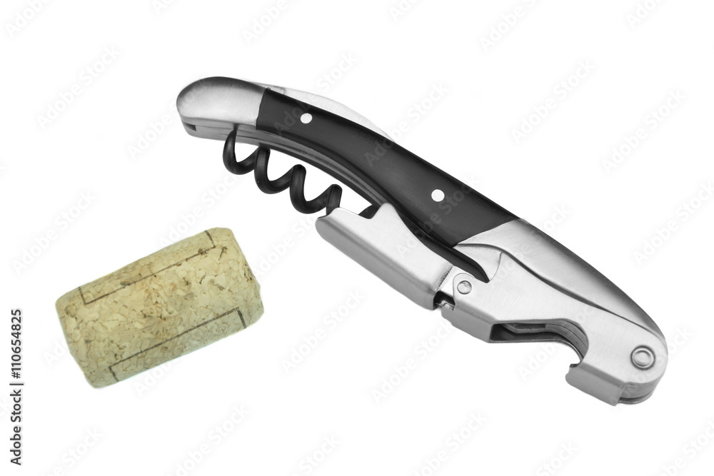 Waiter Or Sommelier Knife And Wine Bottle Cork White Isolated Waiter Or Sommelier Knife And Wine Bottle Cork White Isolated