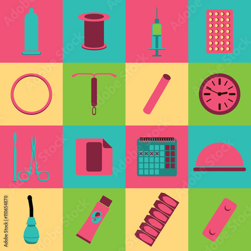 Pregnancy icons set, family and parenthood, contraception - vector