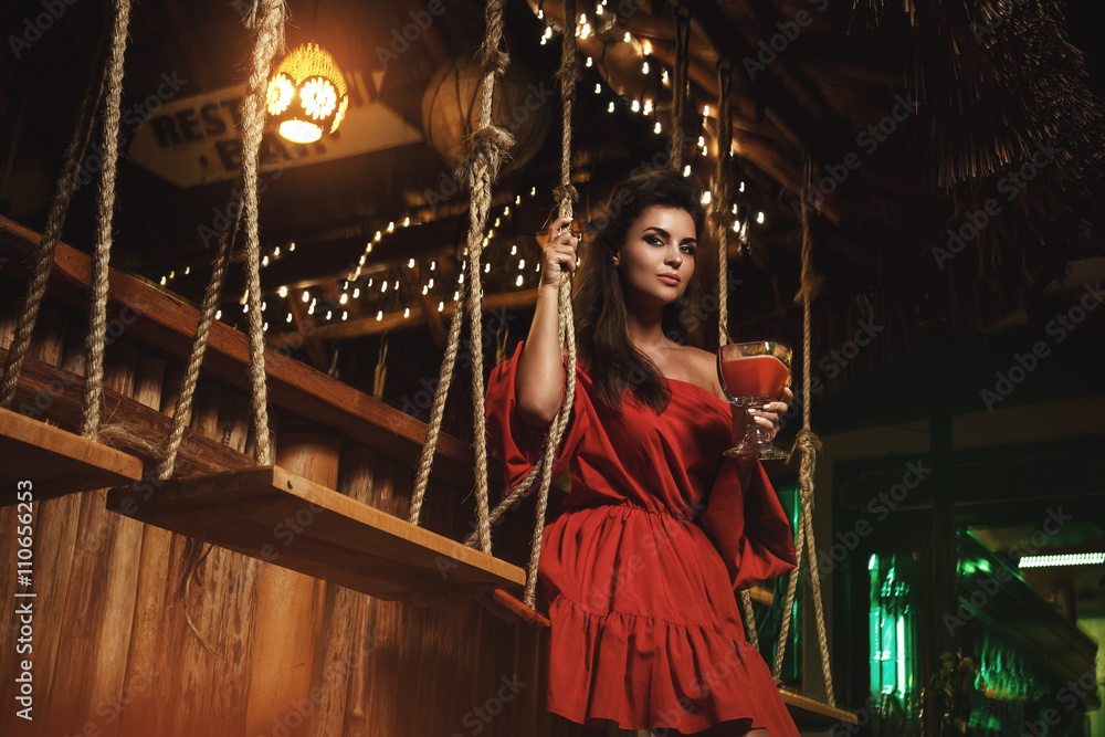 Charming woman in the summer bar Charming woman in the summer bar