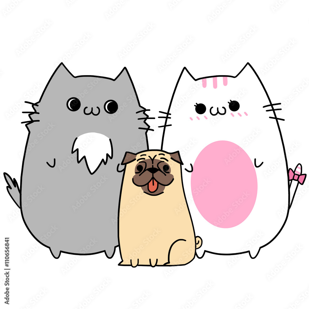 Pet Logo With Cartoon Pet Animals And Two Cats In One Illustration