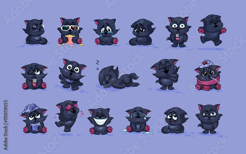isolated Emoji character cartoon black cat stickers emoticons with different emotions