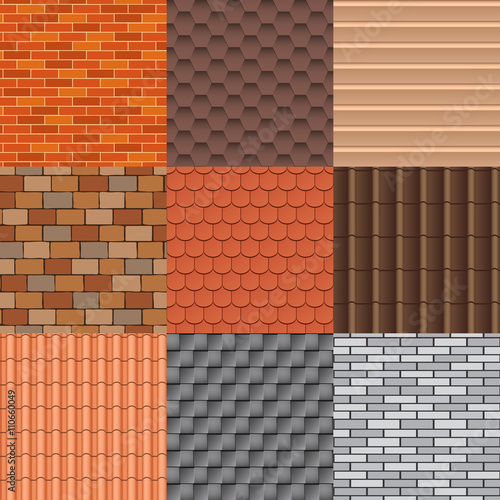 Roof tiles and roof texture vector set.