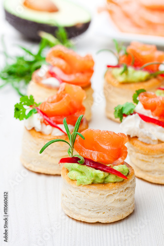 salted  puff pastry stuffed with cream cheese and smoked salmon